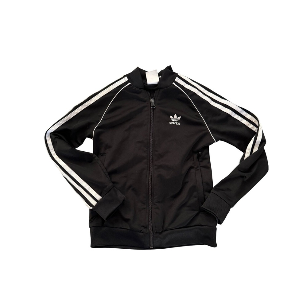 Adidas Kids Track Jacket Black White Primeblue‎ Superstar Style Full Zip XS 7-8Y